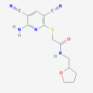 molecular formula C14H15N5O2S B414719 2-[(6-amino-3,5-dicyano-2-pyridinyl)sulfanyl]-N-(tetrahydro-2-furanylmethyl)acetamide 