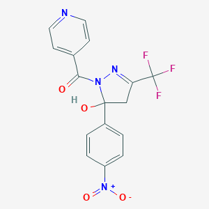 molecular formula C16H11F3N4O4 B414726 5-{4-nitrophenyl}-1-isonicotinoyl-3-(trifluoromethyl)-4,5-dihydro-1H-pyrazol-5-ol 