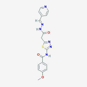 molecular formula C18H16N6O3S B414742 4-methoxy-N-(5-{2-oxo-2-[2-(4-pyridinylmethylene)hydrazino]ethyl}-1,3,4-thiadiazol-2-yl)benzamide 