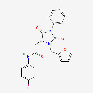 molecular formula C22H18FN3O4 B4147441 N-(4-fluorophenyl)-2-[3-(2-furylmethyl)-2,5-dioxo-1-phenyl-4-imidazolidinyl]acetamide 