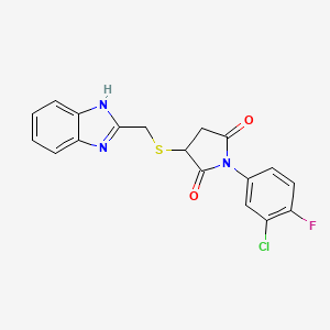 molecular formula C18H13ClFN3O2S B4147449 3-[(1H-benzimidazol-2-ylmethyl)sulfanyl]-1-(3-chloro-4-fluorophenyl)pyrrolidine-2,5-dione 