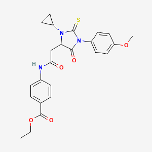 Ethyl 4-({[3-cyclopropyl-1-(4-methoxyphenyl)-5-oxo-2-thioxoimidazolidin-4-yl]acetyl}amino)benzoate