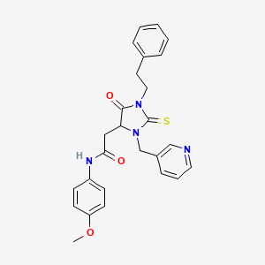 N-(4-methoxyphenyl)-2-[5-oxo-1-(2-phenylethyl)-3-(3-pyridinylmethyl)-2-thioxo-4-imidazolidinyl]acetamide