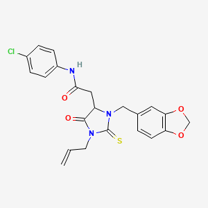 2-[3-(1,3-benzodioxol-5-ylmethyl)-5-oxo-1-(prop-2-en-1-yl)-2-thioxoimidazolidin-4-yl]-N-(4-chlorophenyl)acetamide