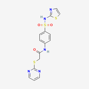 molecular formula C15H13N5O3S3 B4147593 2-pyrimidin-2-ylsulfanyl-N-[4-(1,3-thiazol-2-ylsulfamoyl)phenyl]acetamide 