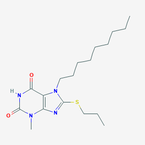 molecular formula C18H30N4O2S B414763 3-methyl-7-nonyl-8-(propylsulfanyl)-3,7-dihydro-1H-purine-2,6-dione CAS No. 331671-92-2