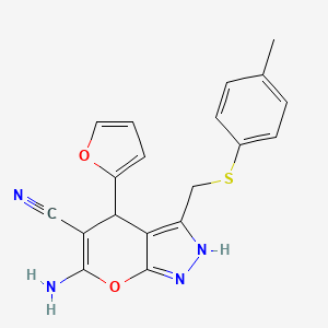 6-amino-4-(2-furyl)-3-{[(4-methylphenyl)thio]methyl}-2,4-dihydropyrano[2,3-c]pyrazole-5-carbonitrile