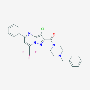 molecular formula C25H21ClF3N5O B414773 2-[(4-Benzyl-1-piperazinyl)carbonyl]-3-chloro-5-phenyl-7-(trifluoromethyl)pyrazolo[1,5-a]pyrimidine 