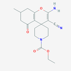 ethyl 2-amino-3-cyano-7-methyl-5-oxo-5,6,7,8-tetrahydro-1'H-spiro[chromene-4,4'-piperidine]-1'-carboxylate