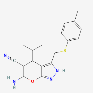 6-amino-4-isopropyl-3-{[(4-methylphenyl)thio]methyl}-2,4-dihydropyrano[2,3-c]pyrazole-5-carbonitrile