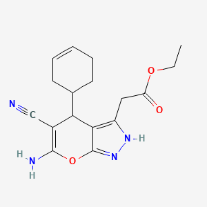 Ethyl 2-(6-amino-5-cyano-4-cyclohex-3-en-1-yl-2,4-dihydropyrano[2,3-c]pyrazol-3-yl)acetate