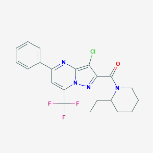 molecular formula C21H20ClF3N4O B414779 3-Chloro-2-[(2-ethyl-1-piperidinyl)carbonyl]-5-phenyl-7-(trifluoromethyl)pyrazolo[1,5-a]pyrimidine 
