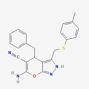 6-amino-4-benzyl-3-{[(4-methylphenyl)thio]methyl}-2,4-dihydropyrano[2,3-c]pyrazole-5-carbonitrile