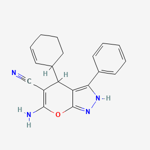 6-amino-4-(2-cyclohexen-1-yl)-3-phenyl-2,4-dihydropyrano[2,3-c]pyrazole-5-carbonitrile