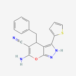 6-amino-4-benzyl-3-(2-thienyl)-2,4-dihydropyrano[2,3-c]pyrazole-5-carbonitrile