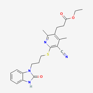 molecular formula C23H26N4O3S B4147816 ETHYL 3-(5-CYANO-2,4-DIMETHYL-6-{[3-(2-OXO-2,3-DIHYDRO-1H-1,3-BENZODIAZOL-1-YL)PROPYL]SULFANYL}PYRIDIN-3-YL)PROPANOATE 