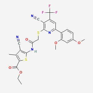 Ethyl 4-cyano-5-[[2-[3-cyano-6-(2,4-dimethoxyphenyl)-4-(trifluoromethyl)pyridin-2-yl]sulfanylacetyl]amino]-3-methylthiophene-2-carboxylate