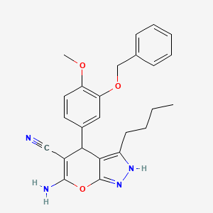 molecular formula C25H26N4O3 B4147835 6-Amino-3-butyl-4-(4-methoxy-3-phenylmethoxyphenyl)-2,4-dihydropyrano[2,3-c]pyrazole-5-carbonitrile 