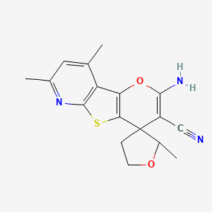 molecular formula C17H17N3O2S B4147868 4-amino-2',11,13-trimethylspiro[3-oxa-8-thia-10-azatricyclo[7.4.0.02,7]trideca-1(9),2(7),4,10,12-pentaene-6,3'-oxolane]-5-carbonitrile 