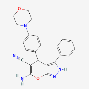 molecular formula C23H21N5O2 B4147874 6-Amino-4-(4-morpholin-4-ylphenyl)-3-phenyl-2,4-dihydropyrano[2,3-c]pyrazole-5-carbonitrile 