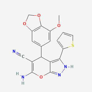 6-Amino-4-(7-methoxy-1,3-benzodioxol-5-yl)-3-thiophen-2-yl-2,4-dihydropyrano[2,3-c]pyrazole-5-carbonitrile