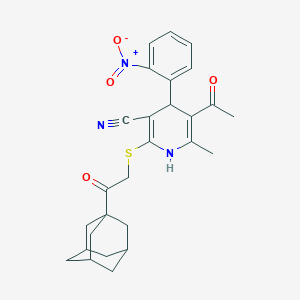 molecular formula C27H29N3O4S B4147932 5-Acetyl-2-[2-(1-adamantyl)-2-oxoethyl]sulfanyl-6-methyl-4-(2-nitrophenyl)-1,4-dihydropyridine-3-carbonitrile 