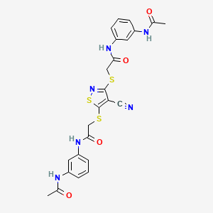 molecular formula C24H22N6O4S3 B4147944 2-{[4-CYANO-3-({[(3-ACETAMIDOPHENYL)CARBAMOYL]METHYL}SULFANYL)-1,2-THIAZOL-5-YL]SULFANYL}-N-(3-ACETAMIDOPHENYL)ACETAMIDE 