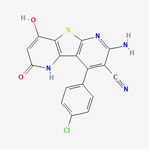 molecular formula C17H9ClN4O2S B4147957 11-amino-13-(4-chlorophenyl)-6-hydroxy-4-oxo-8-thia-3,10-diazatricyclo[7.4.0.02,7]trideca-1(9),2(7),5,10,12-pentaene-12-carbonitrile 