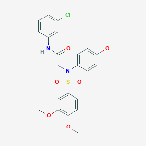 molecular formula C23H23ClN2O6S B414798 N-(3-chlorophenyl)-2-{[(3,4-dimethoxyphenyl)sulfonyl]-4-methoxyanilino}acetamide 