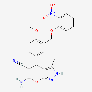 molecular formula C22H19N5O5 B4148029 6-amino-4-{4-methoxy-3-[(2-nitrophenoxy)methyl]phenyl}-3-methyl-2,4-dihydropyrano[2,3-c]pyrazole-5-carbonitrile 