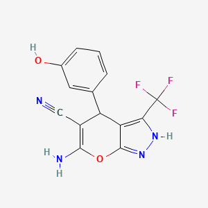 molecular formula C14H9F3N4O2 B4148056 6-amino-4-(3-hydroxyphenyl)-3-(trifluoromethyl)-2,4-dihydropyrano[2,3-c]pyrazole-5-carbonitrile 