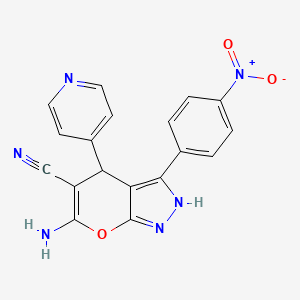 6-Amino-3-(4-nitrophenyl)-4-pyridin-4-yl-2,4-dihydropyrano[2,3-c]pyrazole-5-carbonitrile