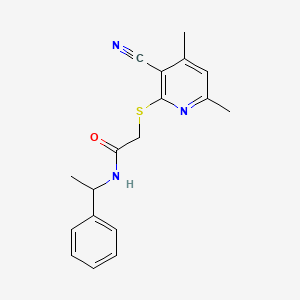 2-[(3-cyano-4,6-dimethylpyridin-2-yl)sulfanyl]-N-(1-phenylethyl)acetamide