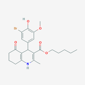 molecular formula C23H28BrNO5 B414811 Pentyl 4-(3-bromo-4-hydroxy-5-methoxyphenyl)-2-methyl-5-oxo-1,4,5,6,7,8-hexahydroquinoline-3-carboxylate 