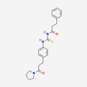 N-[[4-(3-oxo-3-pyrrolidin-1-ylpropyl)phenyl]carbamothioyl]-3-phenylpropanamide