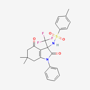 molecular formula C24H23F3N2O4S B4148276 N-[6,6-dimethyl-2,4-dioxo-1-phenyl-3-(trifluoromethyl)-2,3,4,5,6,7-hexahydro-1H-indol-3-yl]-4-methylbenzenesulfonamide 