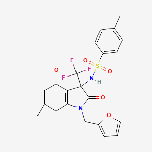 molecular formula C23H23F3N2O5S B4148282 N-[1-(furan-2-ylmethyl)-6,6-dimethyl-2,4-dioxo-3-(trifluoromethyl)-2,3,4,5,6,7-hexahydro-1H-indol-3-yl]-4-methylbenzenesulfonamide 