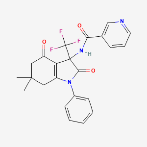 N-[6,6-dimethyl-2,4-dioxo-1-phenyl-3-(trifluoromethyl)-2,3,4,5,6,7-hexahydro-1H-indol-3-yl]pyridine-3-carboxamide