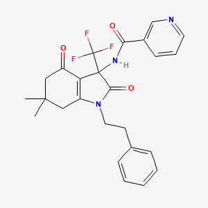 molecular formula C25H24F3N3O3 B4148307 N-[6,6-dimethyl-2,4-dioxo-1-(2-phenylethyl)-3-(trifluoromethyl)-2,3,4,5,6,7-hexahydro-1H-indol-3-yl]nicotinamide 