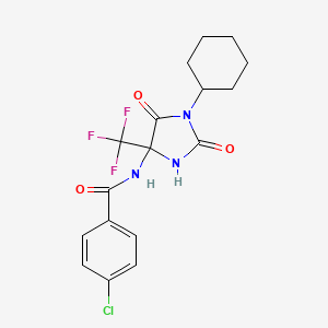 4-chloro-N-[1-cyclohexyl-2,5-dioxo-4-(trifluoromethyl)imidazolidin-4-yl]benzamide