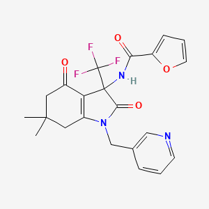 N-{6,6-DIMETHYL-2,4-DIOXO-1-[(PYRIDIN-3-YL)METHYL]-3-(TRIFLUOROMETHYL)-2,3,4,5,6,7-HEXAHYDRO-1H-INDOL-3-YL}FURAN-2-CARBOXAMIDE