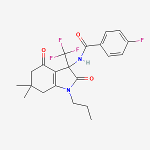 molecular formula C21H22F4N2O3 B4148538 N-[6,6-dimethyl-2,4-dioxo-1-propyl-3-(trifluoromethyl)-2,3,4,5,6,7-hexahydro-1H-indol-3-yl]-4-fluorobenzamide 