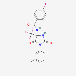 N-[1-(3,4-dimethylphenyl)-2,5-dioxo-4-(trifluoromethyl)imidazolidin-4-yl]-4-fluorobenzamide