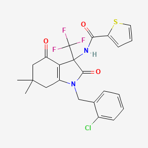 molecular formula C23H20ClF3N2O3S B4148625 N-{1-[(2-CHLOROPHENYL)METHYL]-6,6-DIMETHYL-2,4-DIOXO-3-(TRIFLUOROMETHYL)-2,3,4,5,6,7-HEXAHYDRO-1H-INDOL-3-YL}THIOPHENE-2-CARBOXAMIDE 