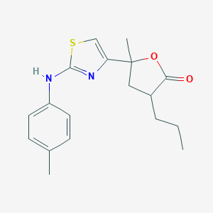 molecular formula C18H22N2O2S B414863 5-Methyl-3-propyl-5-(2-p-tolylamino-thiazol-4-yl)-dihydro-furan-2-one CAS No. 301353-11-7