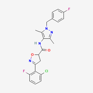 molecular formula C22H19ClF2N4O2 B4148665 3-(2-chloro-6-fluorophenyl)-N-[1-(4-fluorobenzyl)-3,5-dimethyl-1H-pyrazol-4-yl]-4,5-dihydro-1,2-oxazole-5-carboxamide 