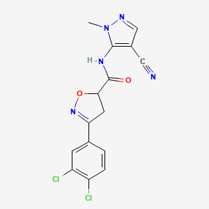 molecular formula C15H11Cl2N5O2 B4148717 N-(4-cyano-1-methyl-1H-pyrazol-5-yl)-3-(3,4-dichlorophenyl)-4,5-dihydro-5-isoxazolecarboxamide 