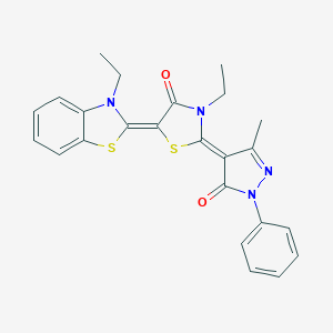 molecular formula C24H22N4O2S2 B414878 3-ethyl-5-(3-ethyl-1,3-benzothiazol-2(3H)-ylidene)-2-(3-methyl-5-oxo-1-phenyl-1,5-dihydro-4H-pyrazol-4-ylidene)-1,3-thiazolidin-4-one 