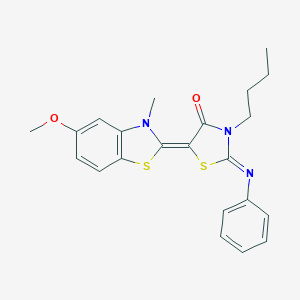 molecular formula C22H23N3O2S2 B414884 3-butyl-5-(5-methoxy-3-methyl-1,3-benzothiazol-2(3H)-ylidene)-2-(phenylimino)-1,3-thiazolidin-4-one 