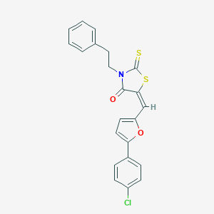 molecular formula C22H16ClNO2S2 B414886 (E)-5-((5-(4-chlorophenyl)furan-2-yl)methylene)-3-phenethyl-2-thioxothiazolidin-4-one CAS No. 851303-82-7